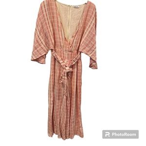 Farrow Womens Medium Jumper Romper One Piece V Neck 3/4 Sleeve Pink Plaid